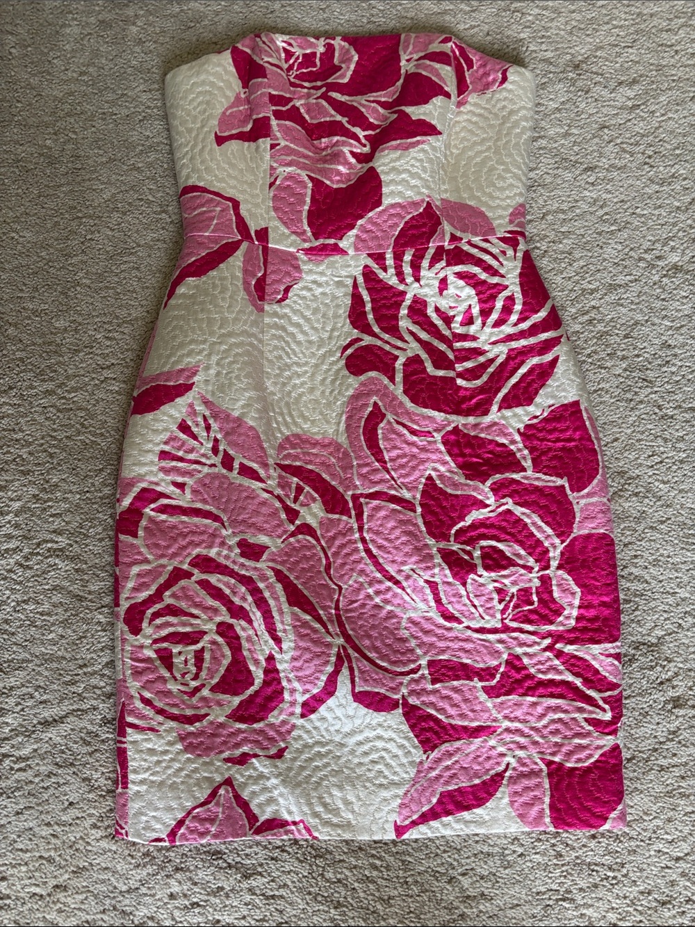 Lilly Pulitzer Strapless Rose-Print Sheath Dress in Pink and White